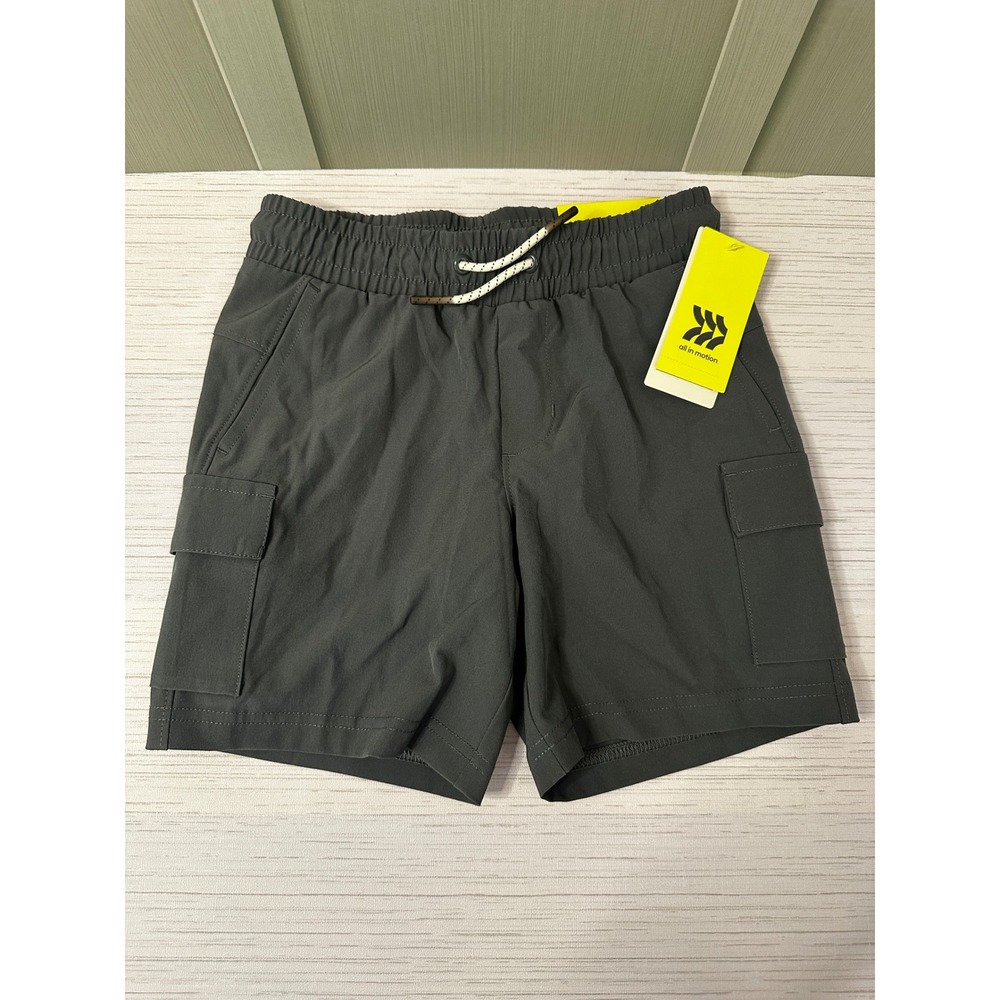 All in Motion Boys Adventure Cargo Shorts Dark Gray XS 4/5 UPF 50+ Repel Water